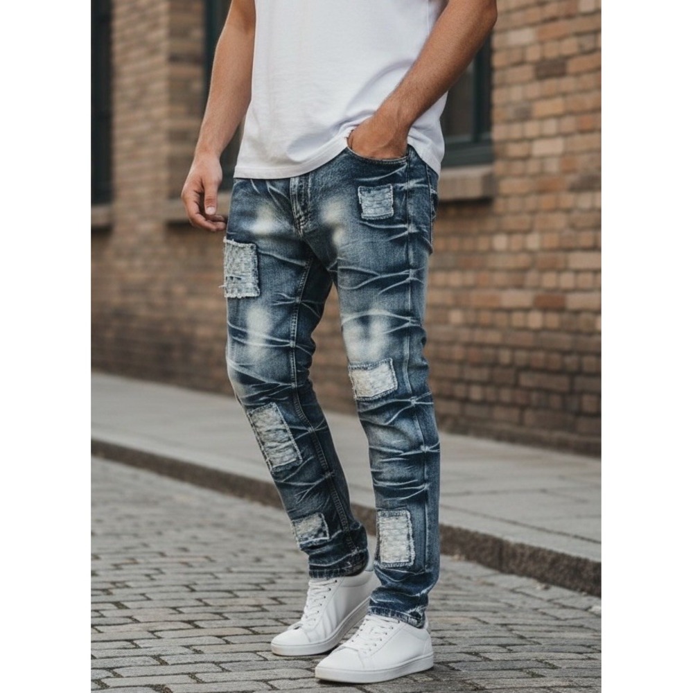 Go Rogue Vintage Jeans Men's 38x33 Patchwork Distressed Straight Leg Denim